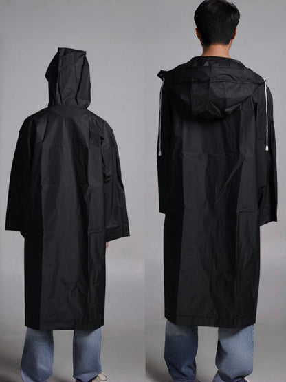 High Quality Hooded Raincoat for Men & Women - Adjustable Drawstring, Full-Length Coverage, Loose Fit Sporty Design for Cycling, Hiking, Fishing - Black, Cycling Gear | Minimalistic Style | Functional Drawstrings