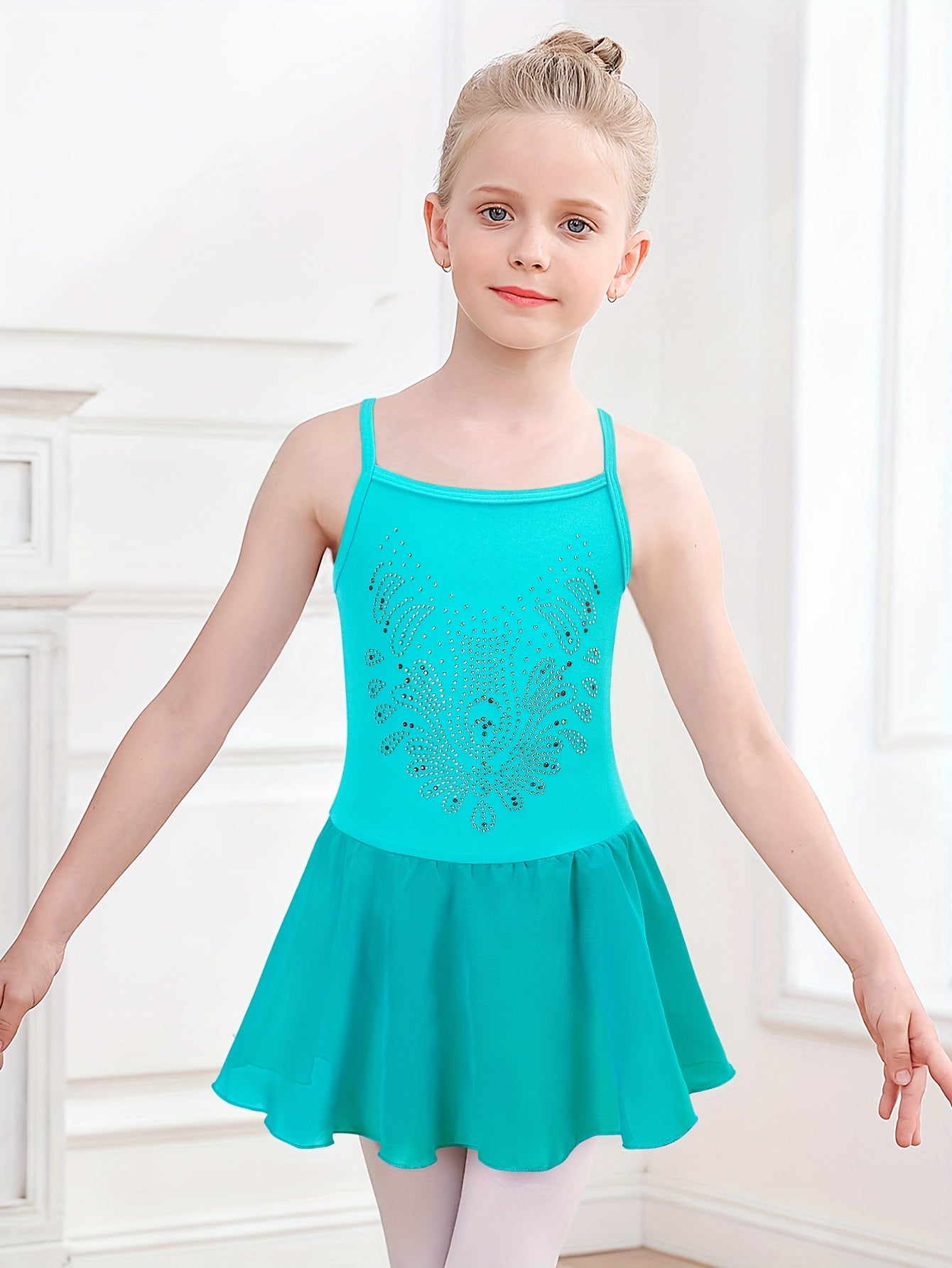 Girls' Sparkling Ballet Leotard with Rhinestones - Sleeveless, Stretchy Dance Dress for Training And Performances, Ballet Clothes for Girls