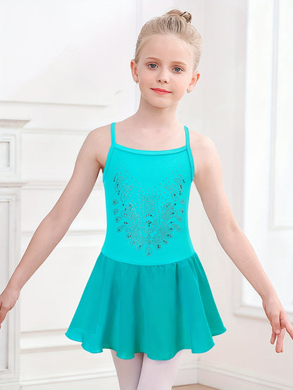 Girls' Sparkling Ballet Leotard with Rhinestones - Sleeveless, Stretchy Dance Dress for Training And Performances, Ballet Clothes for Girls