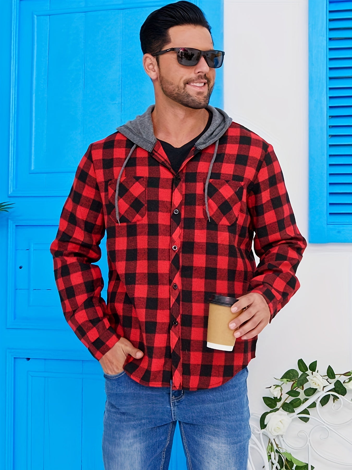 3 Pack Flannel Shirt for Men Long Sleeve Plaid Hoodie Shirt Casual Button Shirt Hooded Fall Jacket with Pocket