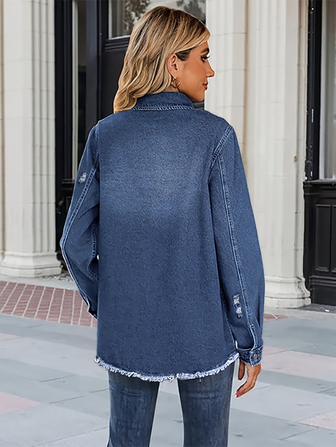 Washed Out Women's Denim Jacket with Pockets; Boyfriend Style; Distressed Look.