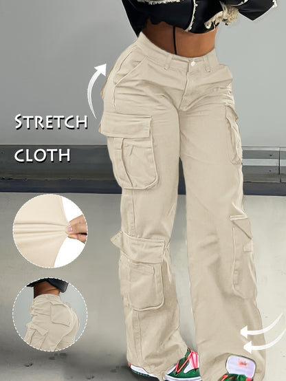 Street Hip-Hop Style Low Waist Multi Pocket Workwear Casual Denim Workwear Pants