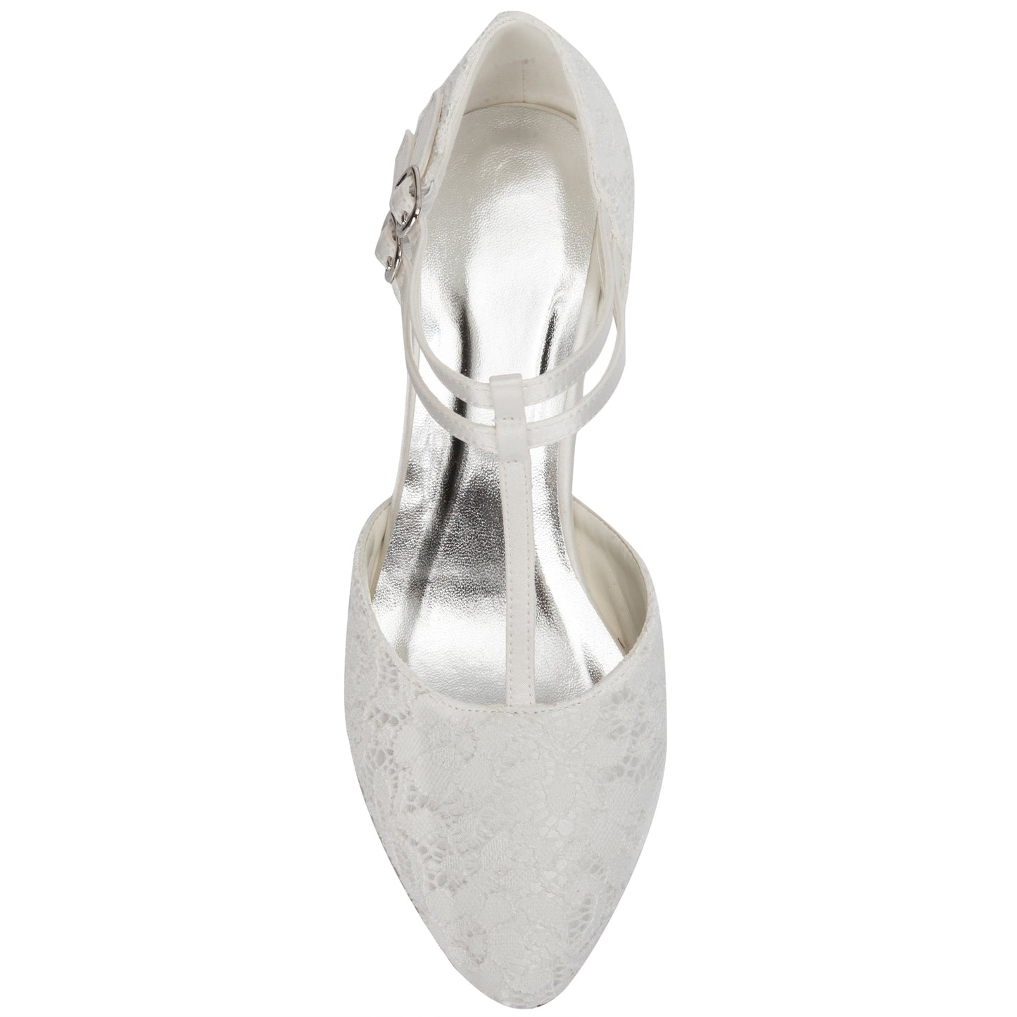 JIAJIA 00968 Women'S Bridal Shoes Closed Toe T-Strap 1.9" Block Low Heel Lace Satin Pumps Wedding Shoes, Women Shoes