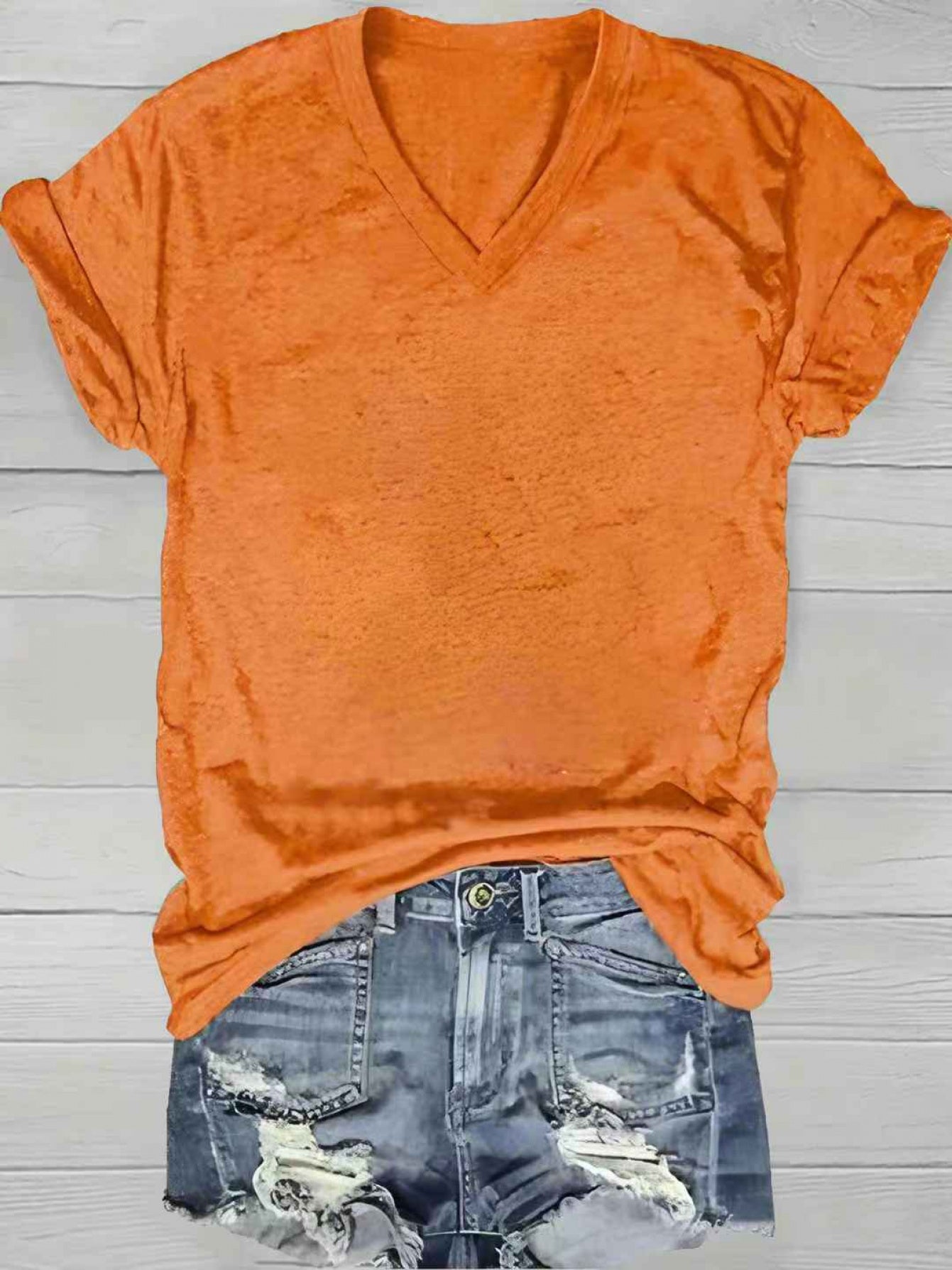 Women's Orange Polyester V-Neck Oversized Top - product view 6