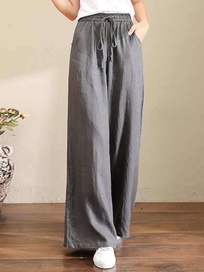 Women's Palazzo Pants Drawstring Waist Wide Leg CLoose Trousers with Pockets Comfort