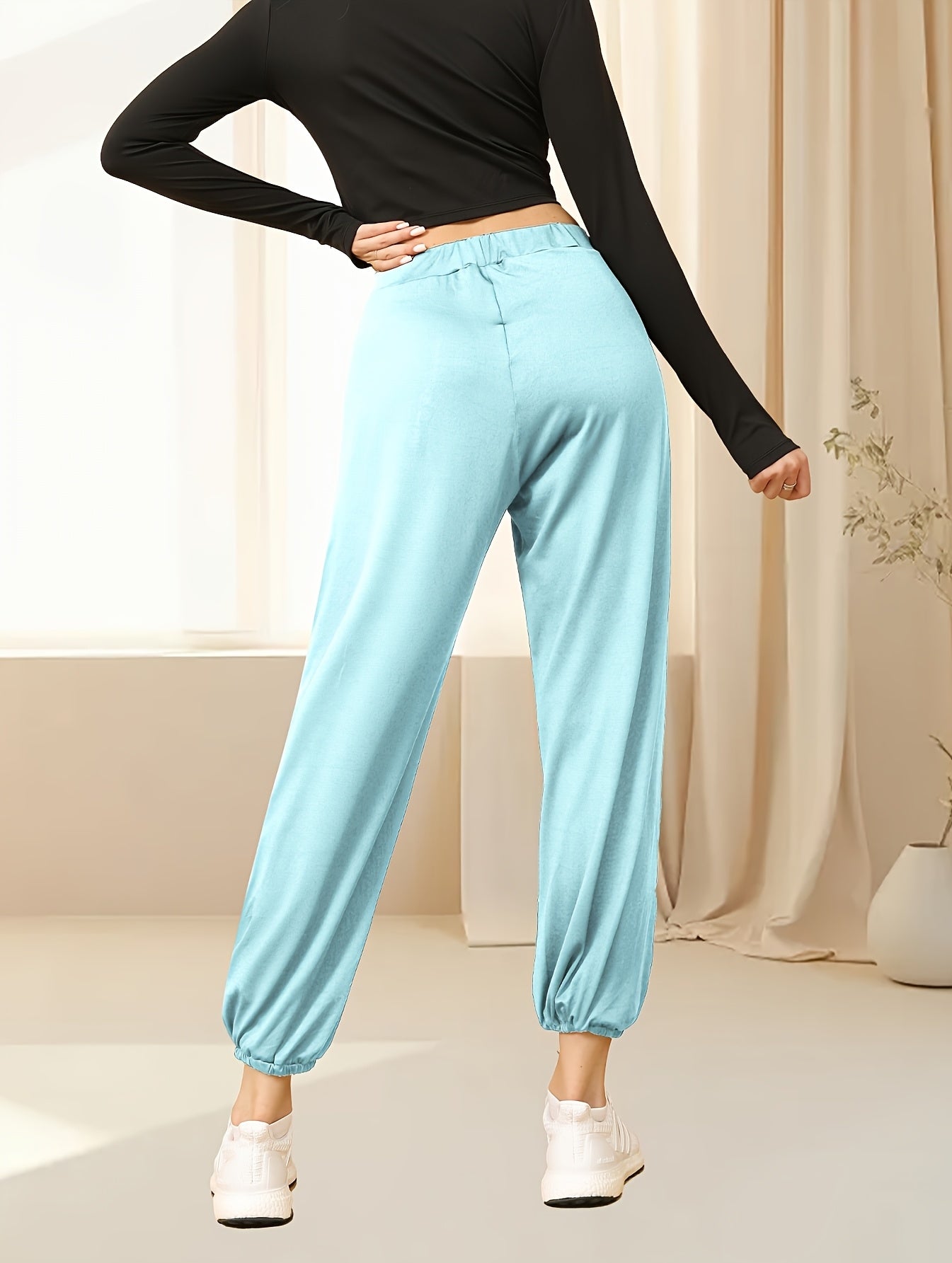 High - Waisted Harem Pants For Women. Thigh - Split Design. Black, Loose And Casual. Breathable + For Elasticity. Versatile For Spring, Summer And Autumn. Flowing And Draping Lantern - Style Pants.