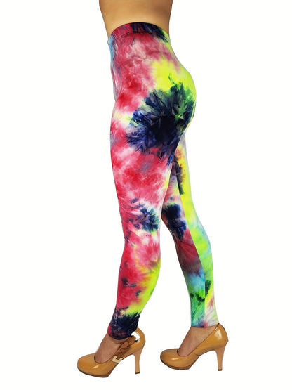 Tie Dye Print Skinny Yoga Leggings - Casual Sports Every Day Stretchy Leggings - Polyester & Spandex Blend - For Women - Suitable for Yoga, Fitness & Everyday Wear - Perfect Gift for Active Women