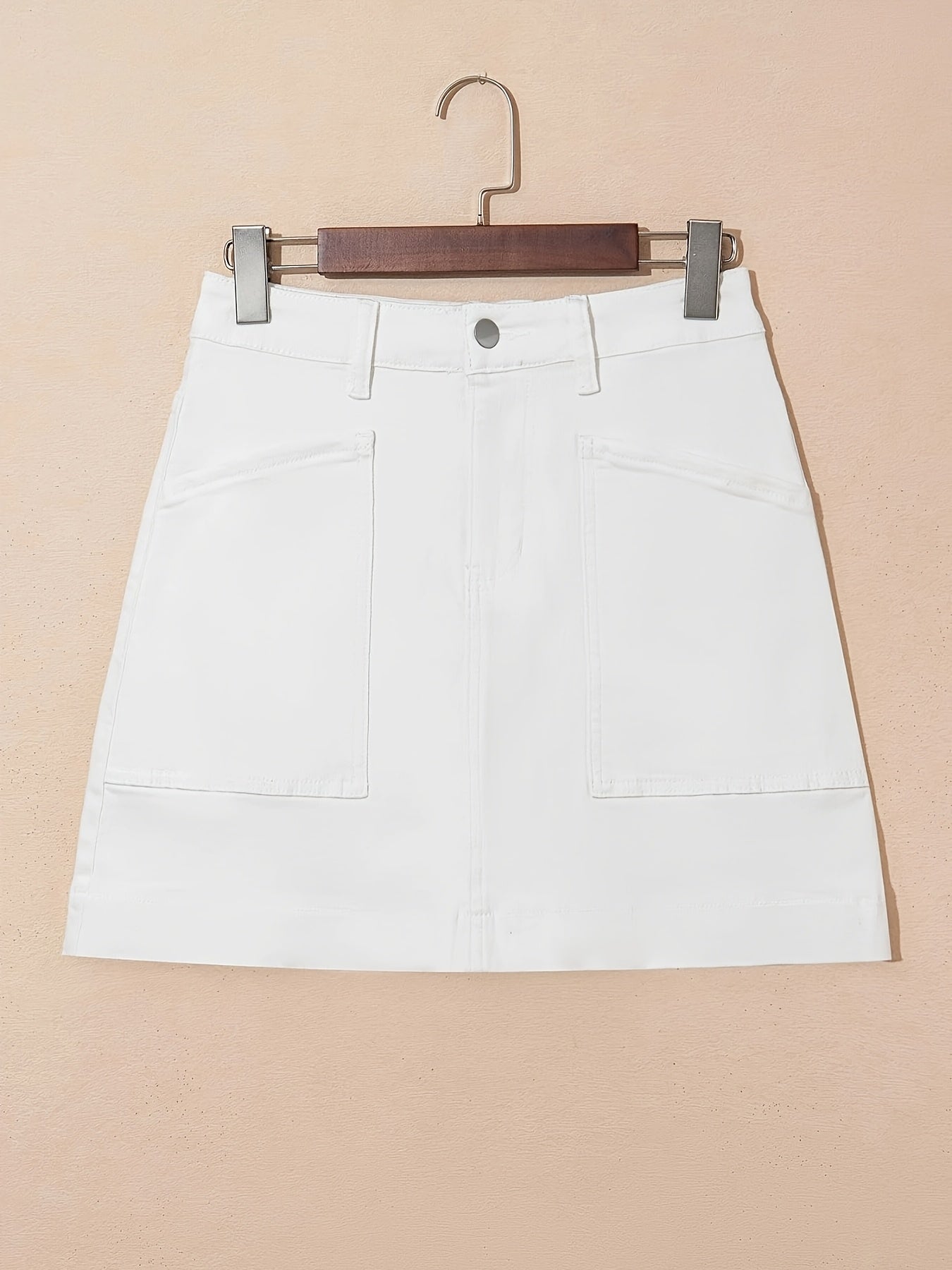 Women'S High-Waist Stretch Denim Mini Skirt - Versatile, Mid-Length Skirt with Large Pockets, Casual Elegant Style, Perfect for Summer, Jeans Skir