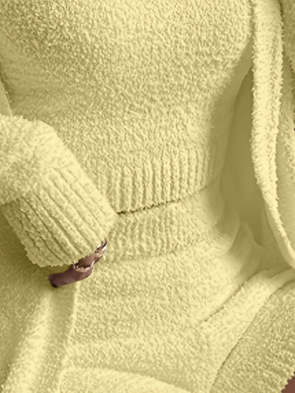 Women's Casual Warm Lounge Set, Cozy Long Sleeve Cardigan & V Neck Tank Top & Shorts, Soft Relaxing Home Outfit, Comfort Wear for Fall & Winter