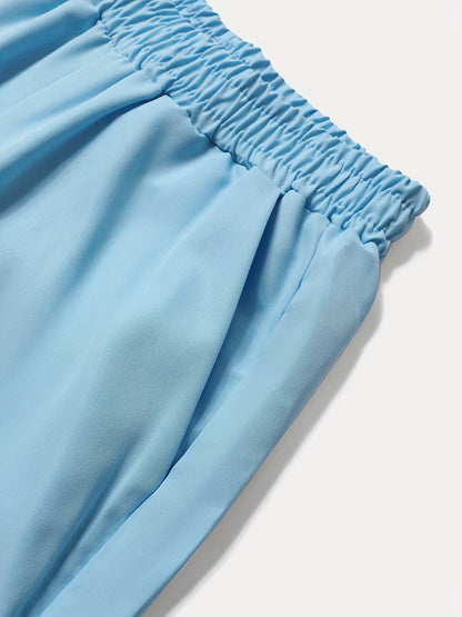 Set of 2pcs: Men'S Summer Short-Sleeve Button-Up Shirt And Shorts.