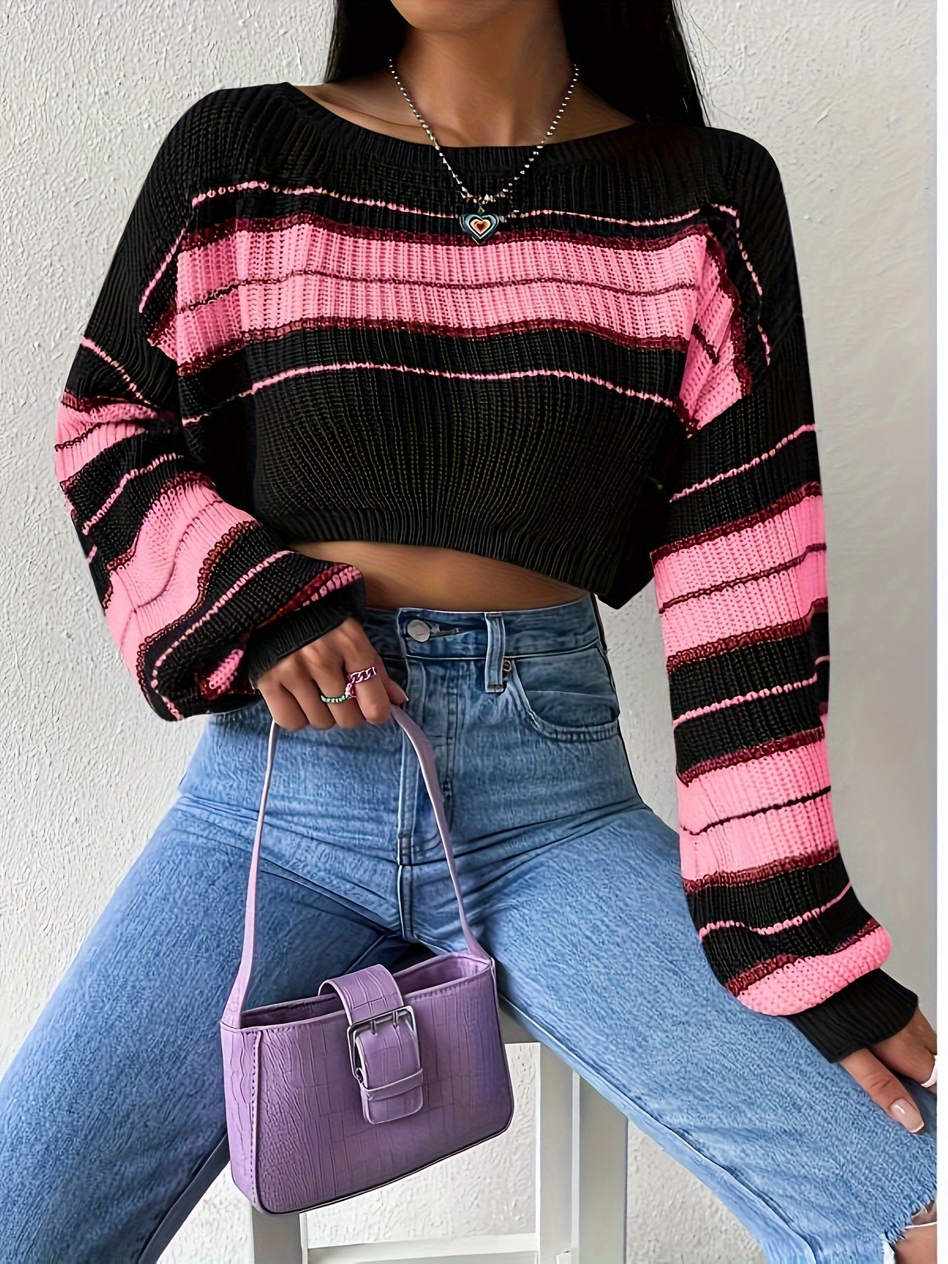Women'S Long-Sleeved Striped Sweater, Perfect for Spring And Fall, Featuring a Sweet And Spicy Design, Ideal for a Casual Look