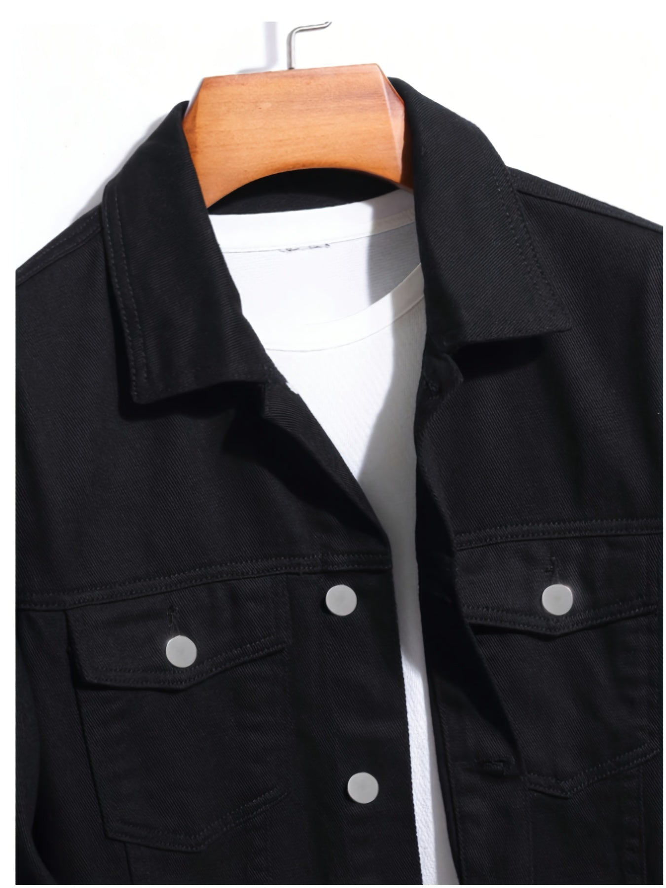 [HME] American High Street Men's Denim Jacket, Three-dimensional Cut And Loose Fit, Fashionable Patchwork And Patchwork Design, Full Of Retro Street Style, Open Front, Single-row Button Closure, Fashionable And Trendy Men's Denim Jacket