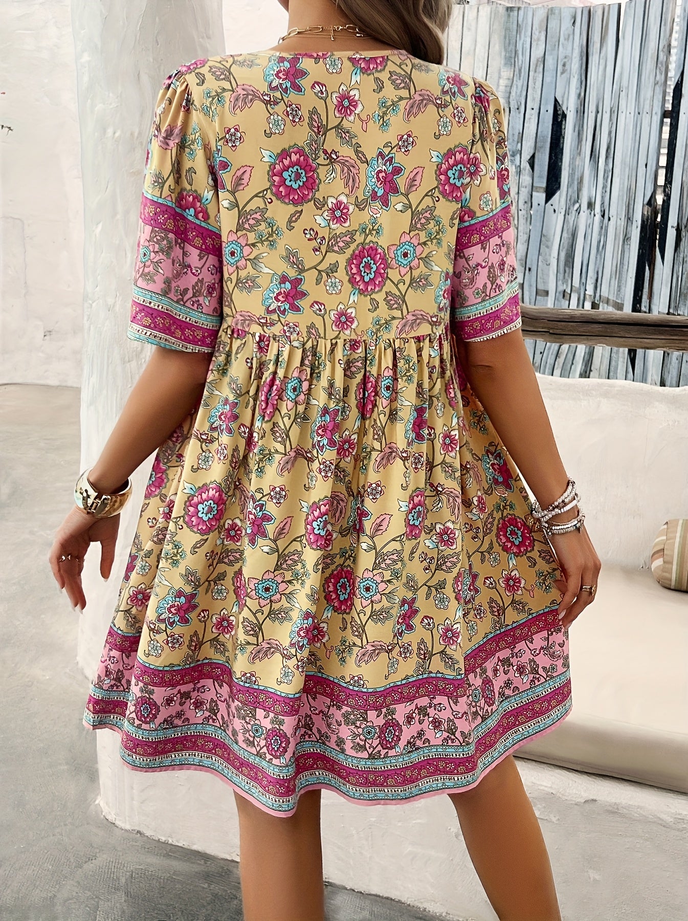 ZAFUL Summer Women's Dress, Women's Fashion New Elegant Romantic Bohemian Style Long Dress, Women's Fashion Deep V-neck Princess Sleeve Design, Fluffy High Waist Tassel Dress, Fashion Holiday Dress