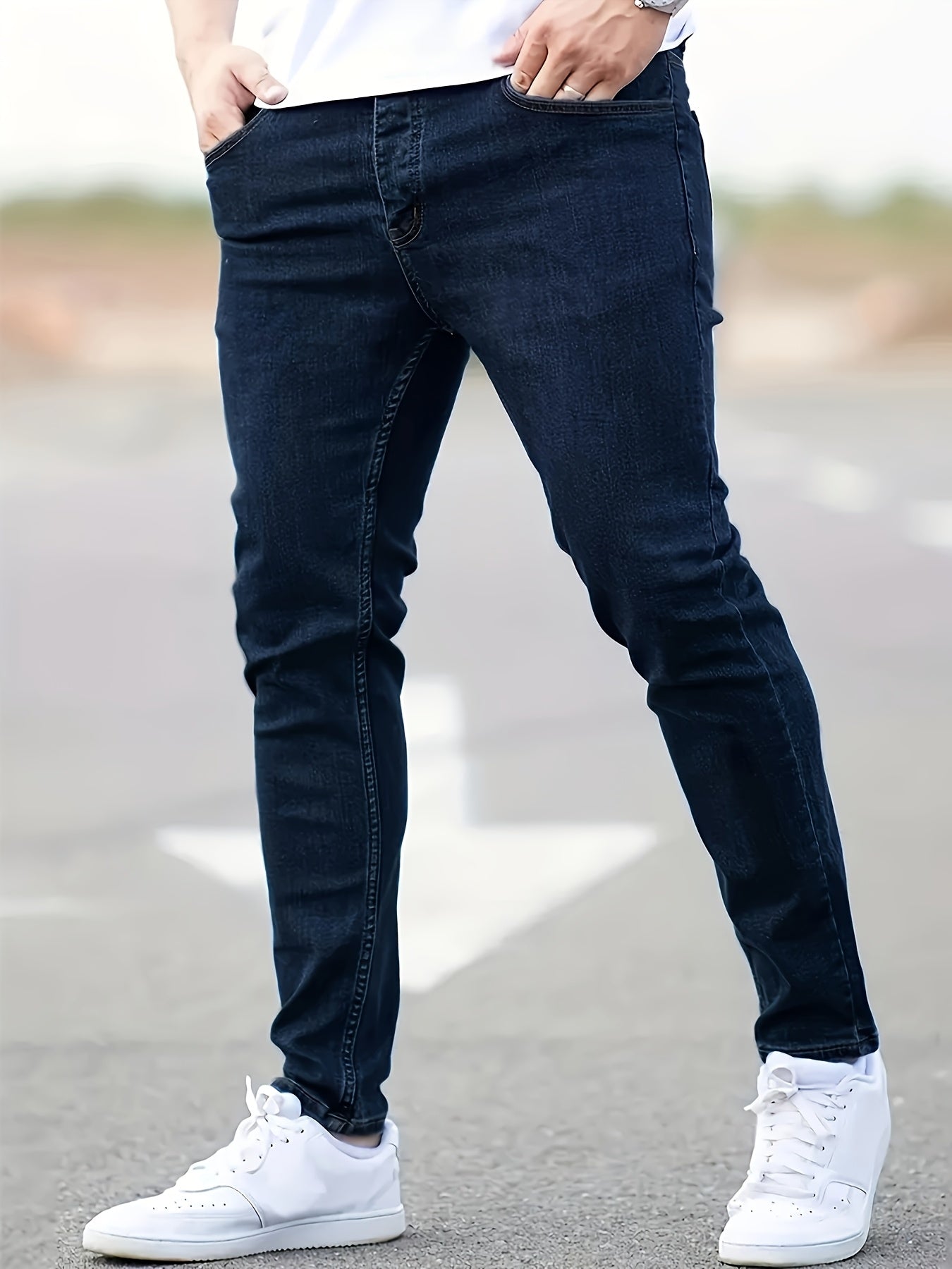3pcs Men's Slim Fit Jeans - Heavy- Washed Streetwear Pants Suitable for All Seasons, Stretchable Basic Style with Washed, Year-Round Wear for Casual & -Casual Outfits
