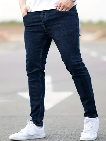 3pcs Men's Slim Fit Jeans - Heavy- Washed Streetwear Pants Suitable for All Seasons, Stretchable Basic Style with Washed, Year-Round Wear for Casual & -Casual Outfits