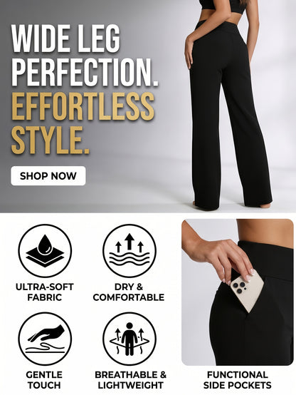 2pcs Women's High Waist Solid Color Wide Leg Pants with Double Pockets, Butt Lifting Slim Fit Trousers, Lightweight Breathable Skin-Friendly Fabric, Versatile for Office Work Daily Streetwear