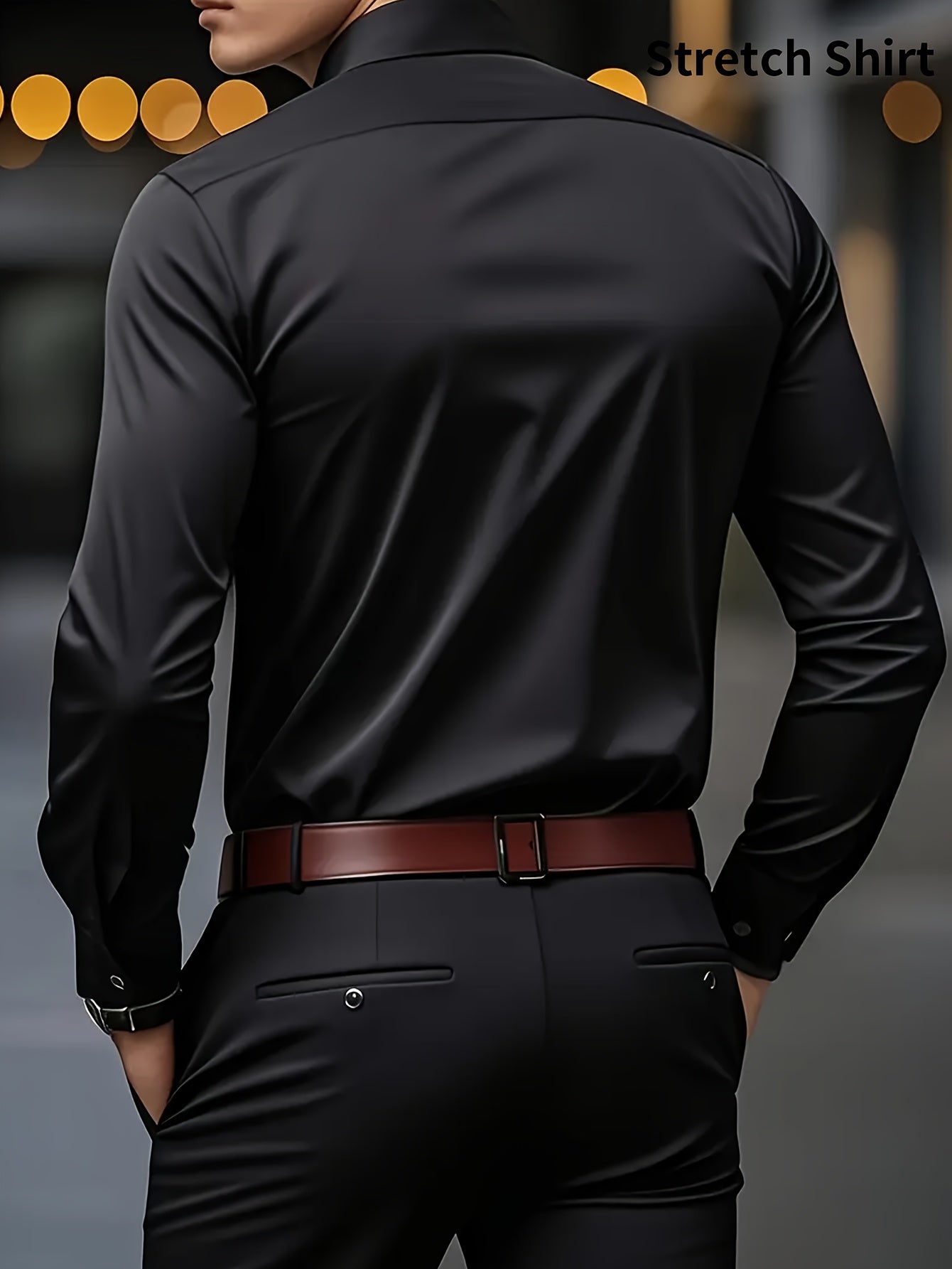 Men's Slim Fit Muscle Shirt - Stretch Polyester Blend Long Sleeve for Body Contouring | Glossy Solid Color Workout & Casual Shirt | Spring/Fall Gym-to-Street Wear (Hand Wash)