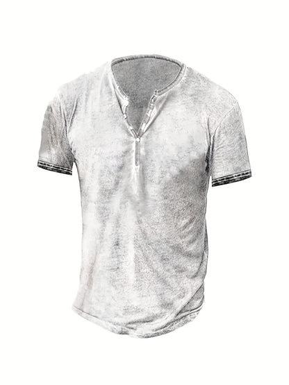 Mens Distressed Henley Shirts Short Sleeve Button T-Shirt Slim Fit Cotton Casual Shirt