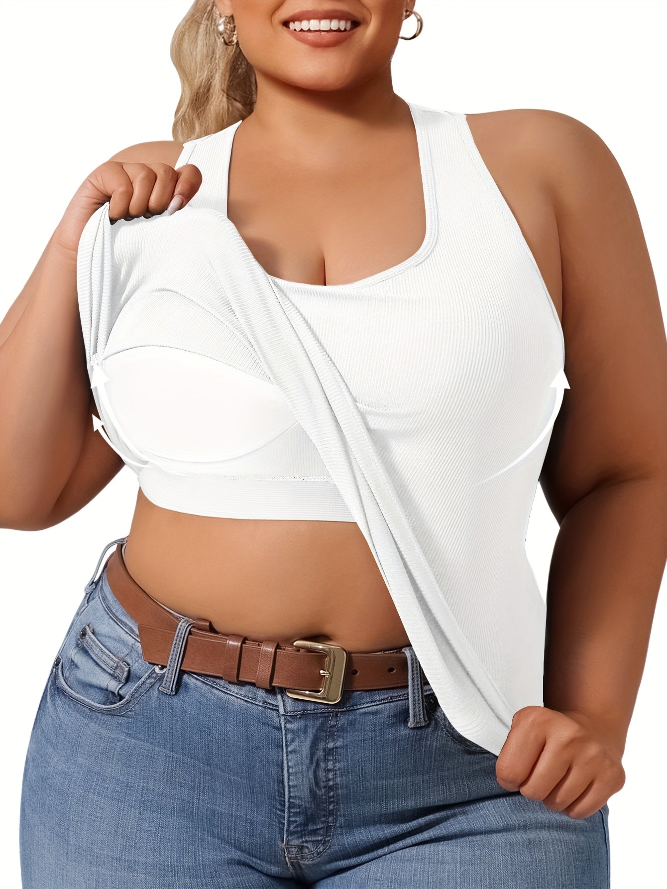Plus Size - Plus Size - Plus-Size Women'S Spring Summer Fall Vest 2-In-1 Vest with Coaster I-Back Rib Casual Base Vest