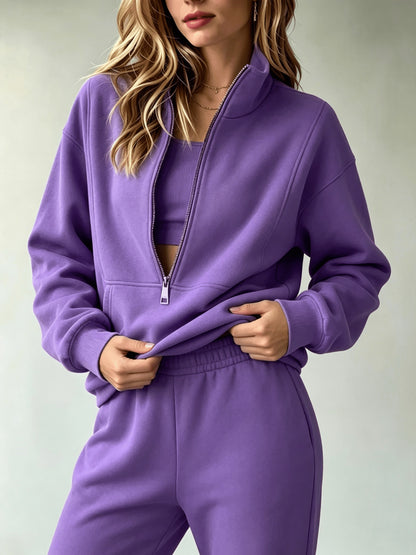 Women'S Matching Outfit, Cozy Fleece Top, Trendy Casual Sportswear for Ladies