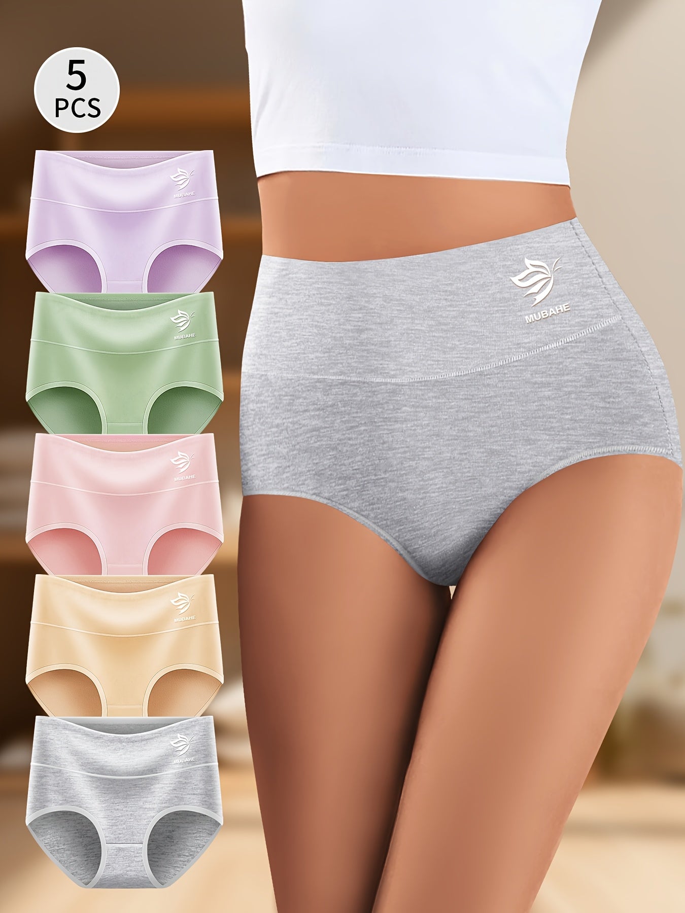 [Belly Butt-Lifting Briefs] 5pcs Women's High-Waisted Underwear - Belly Butt-Lifting Briefs with Butterfly Patterns, Soft Breathable Triangle Cut Suitable for Daily Wear, Commuting & Postpartum, Tummy Panties