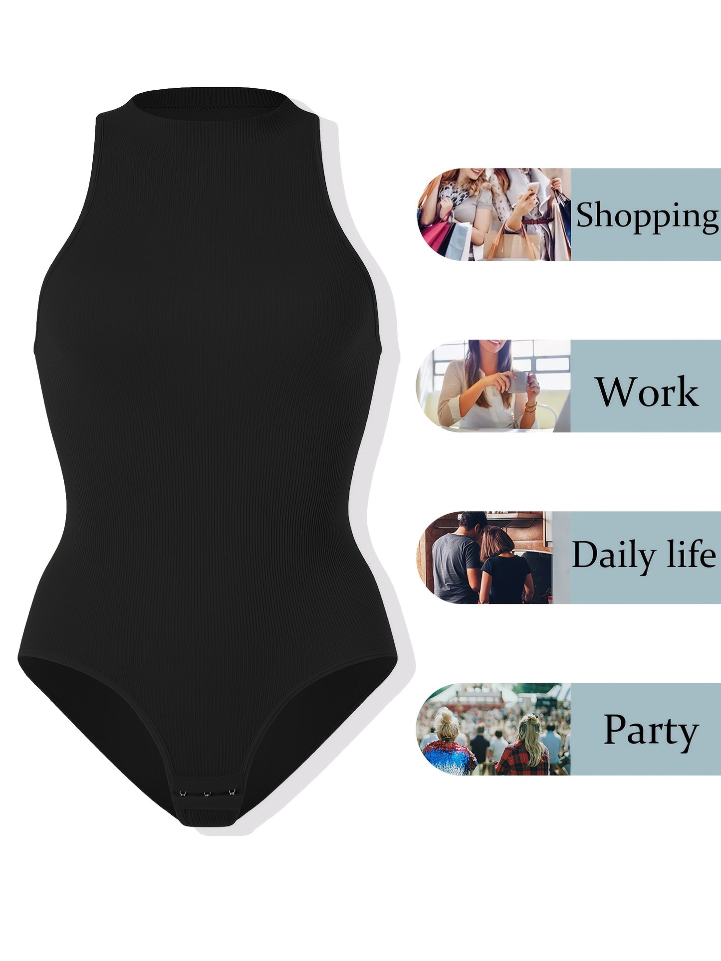2pcs Women's Abdominal Shapewear Bodysuit - Tummy Control Full Coverage Body Shaper Suit with Adjustable Halterneck Neckline & Triple Buttonhole Closure, Postpartum & Gym Wear, Medium Compression (No Underpad) 2pcs Bodysuit