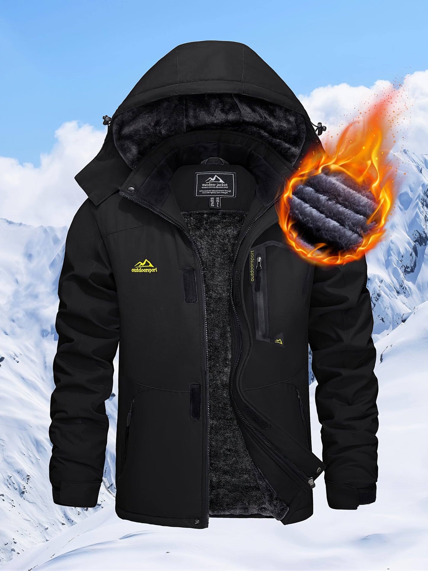 Men'S Winter Ski Jackets Warm Fleece Lined Coats Waterproof Windproof Hooded Thermal Outdoor Parka Thick Sport Hiking Jogging Camping Fishing Climbing Traveling Skiing Snowboarding Casual Windbreaker