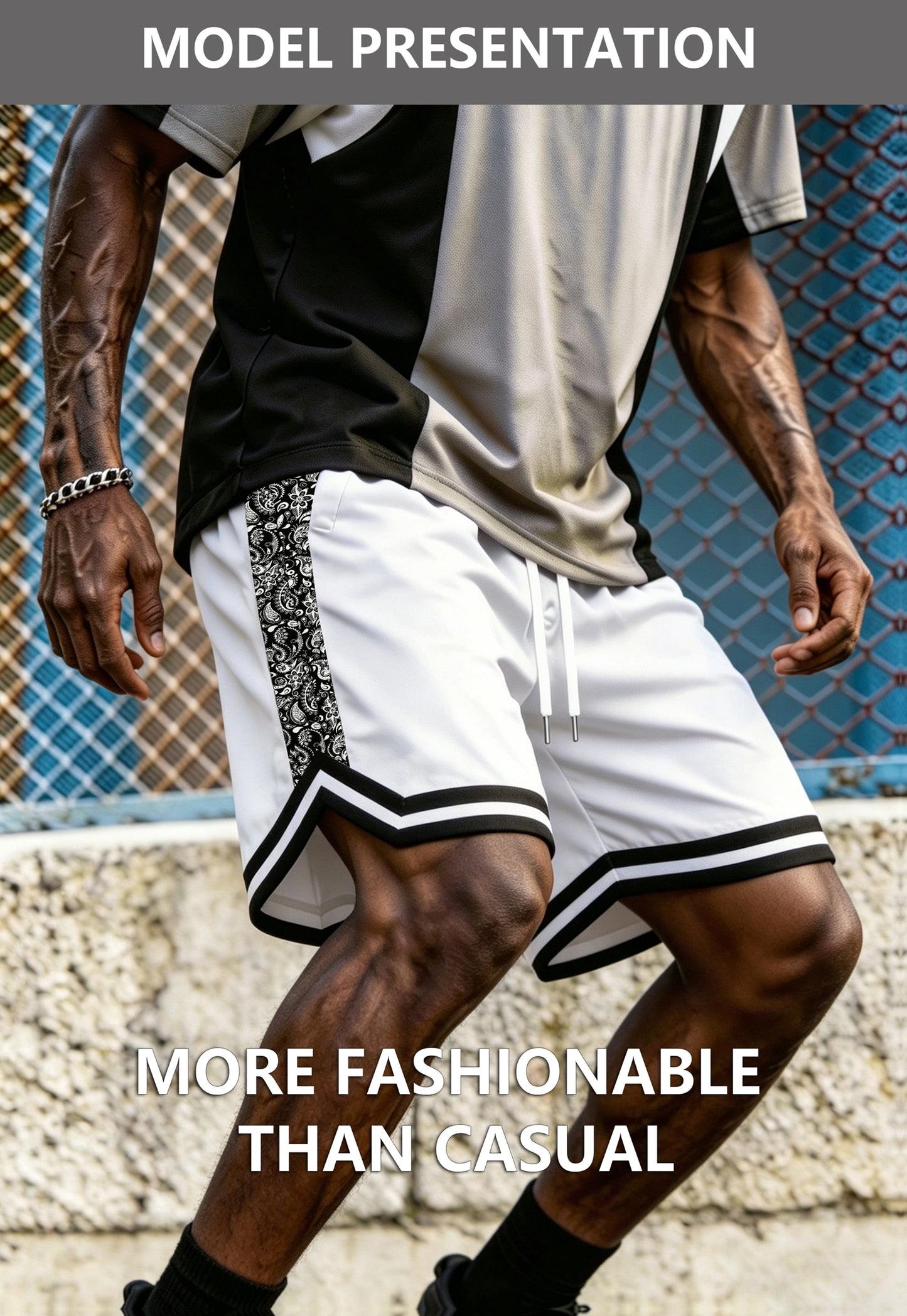 Men's Plus Size Summer Shorts | Striped And Side Coconut Pattern Embroidery, Fashionable And Versatile for Street, Sports, Casual Wear, PLUS SIZE