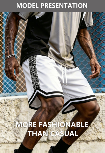Men's Plus Size Summer Shorts | Striped And Side Coconut Pattern Embroidery, Fashionable And Versatile for Street, Sports, Casual Wear, PLUS SIZE