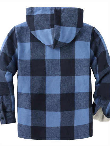 Men'S Zip-Up Hoodies with a Sherpa And Flannel Plaid Design