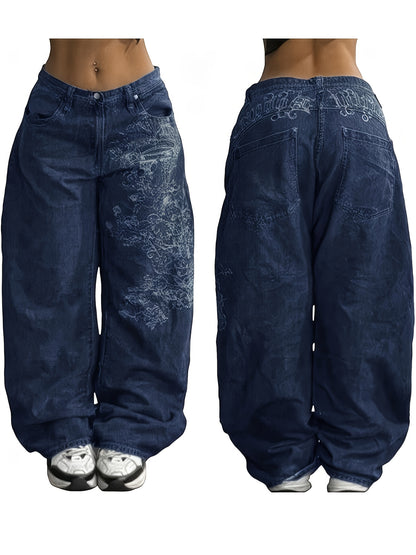 Women Hip Hop Baggy Jeans Trendy Mid-Low Waisted 90S Vintage Denim Pants Baggy Vintage Jeans Streetwear