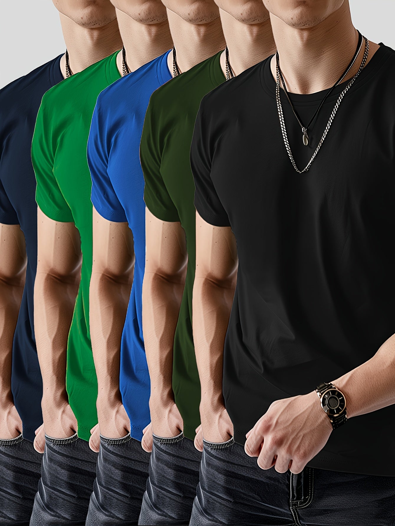 Five-Piece Collection, Made of 100%, Featuring Short-Sleeved T-Shirts in a Classic Solid Color, Suitable for Both Men And Women
