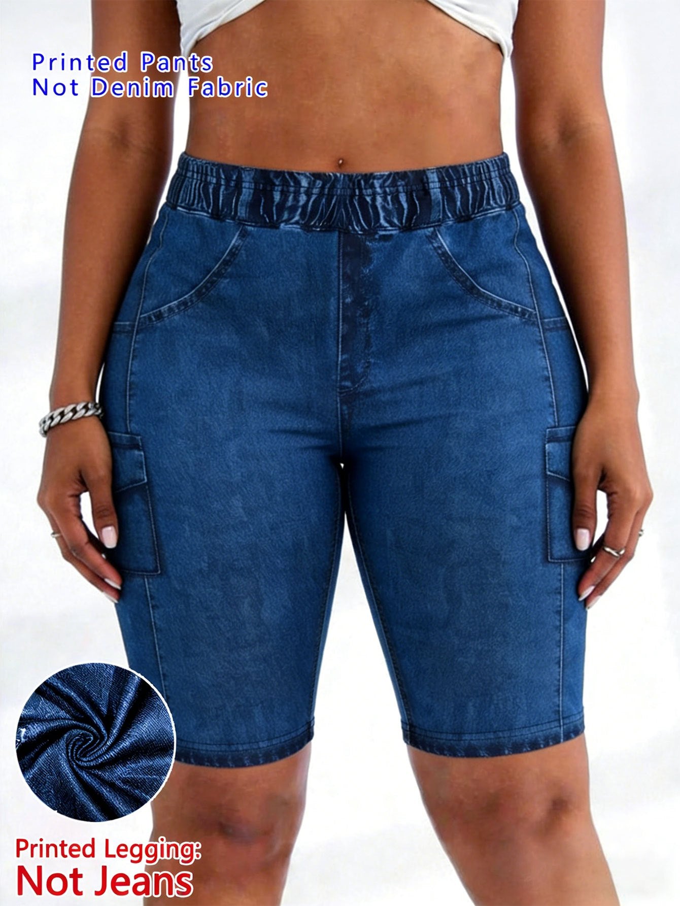 【imitation denim】Printed Pants- Non Denim Fabric 2026 Spring/Summer Hot Trend Non-Denim Base Tight Shorts with Full Elasticity, Retro Print, Suitable for Commuting and, Machine Washable