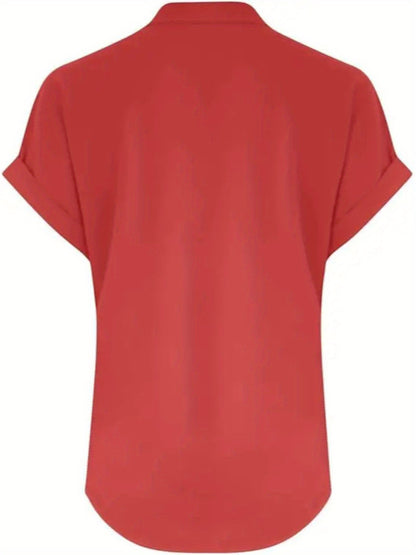 ZOELNIC Women's V-Neck Button-Front Placket T-Shirts - Short Sleeve Casual Summer Tops, Breathable Daily Wear Shirts Suitable for Spring/Summer, Solid Color Casual Wear, Machine Washable (No)
