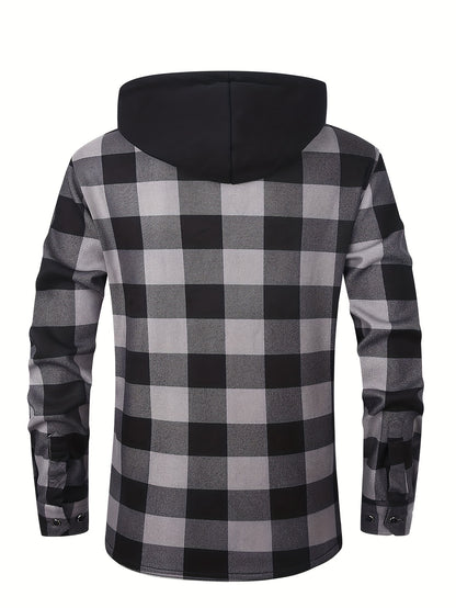 Men'S Heavy-Duty Flannel Jacket - Thermal Insulated Hooded Coat with Front Pockets, Blue Black Plaid Work Jacket for Logging, Winter Outdoor Jobs, Construction - Cold Weather Outerwear by ESEA, Winter Coats
