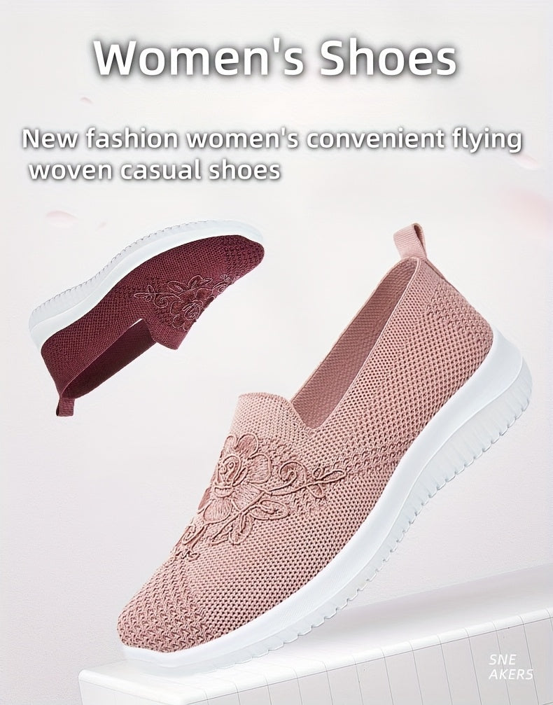 Women'S Breathable Hollow Flat Shoes, Shallow Mouth Flower Solid Color Mesh Shoes, Fashionable Lazy Shoes