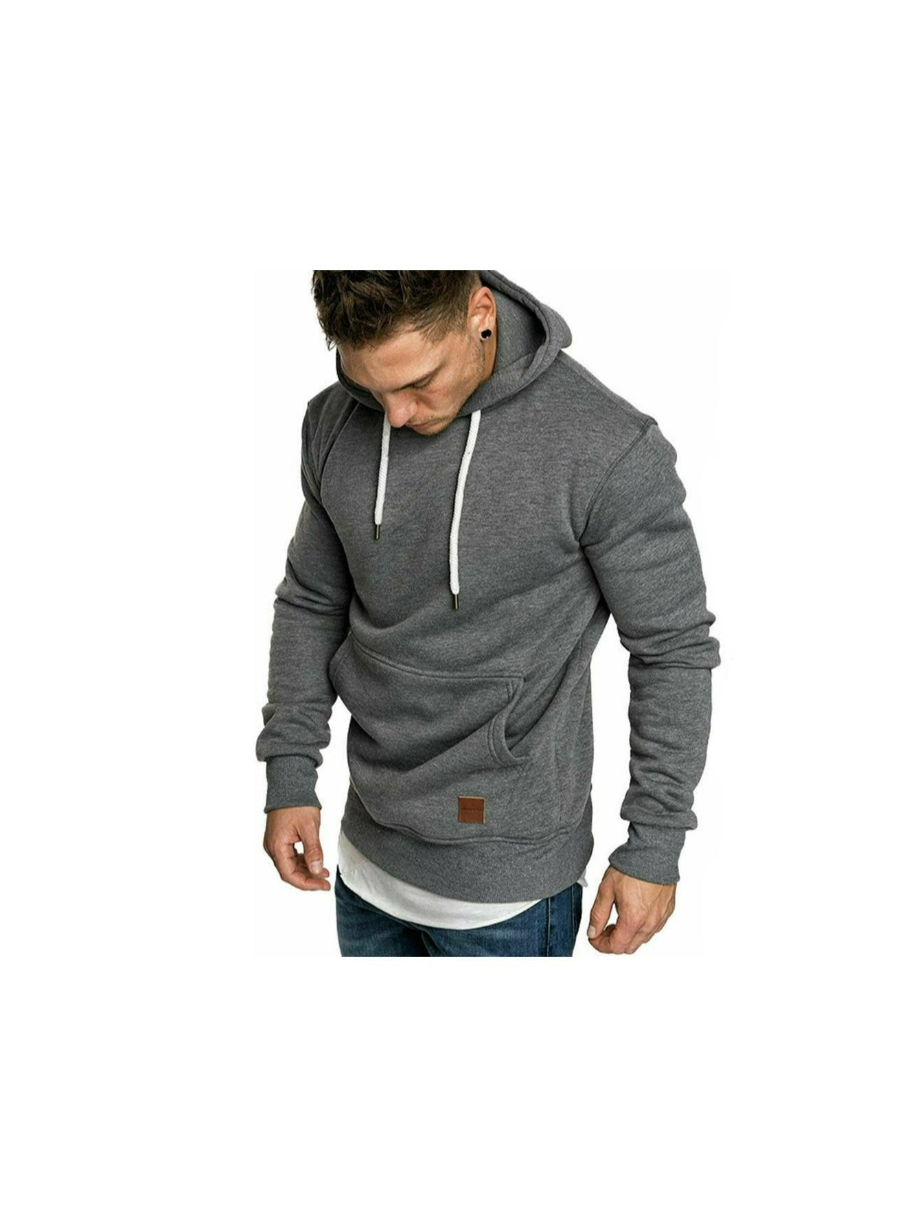 CRAZYHONEY Men Hoodie Casual Hooded Solid Pocket Cup Slim Fit Sweatshirts Pullover Sweater Tops Long Sleeve