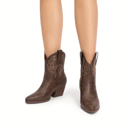 Chic Women'S Ankle Boots Featuring a Retro Classic Design with Embroidered Geometric Patterns And a Pointed V-Shaped Toe, Perfect for Walking Or Parties., Women Shoes
