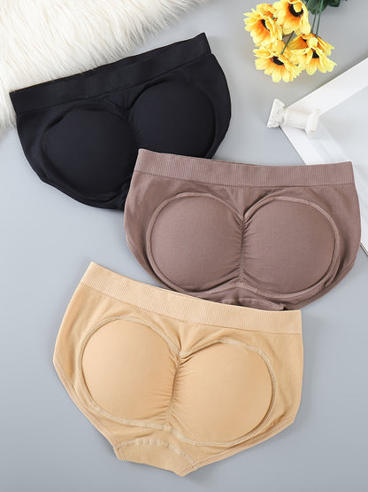 3-Pack Full Buttocks Shaping Underwear - Seamless Hipster Panties with Hollowed-Out Breathable Butt Enhancer, Naturally Thickened Fake Buttocks Suitable for Daily Wear, Gym, Swim & Instant Volume