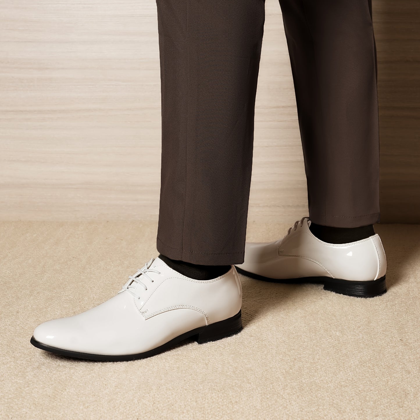 Men's Faux Patent Derby Shoes | Non-Slip Formal Lace-Ups for Wedding & Outdoor Activities
