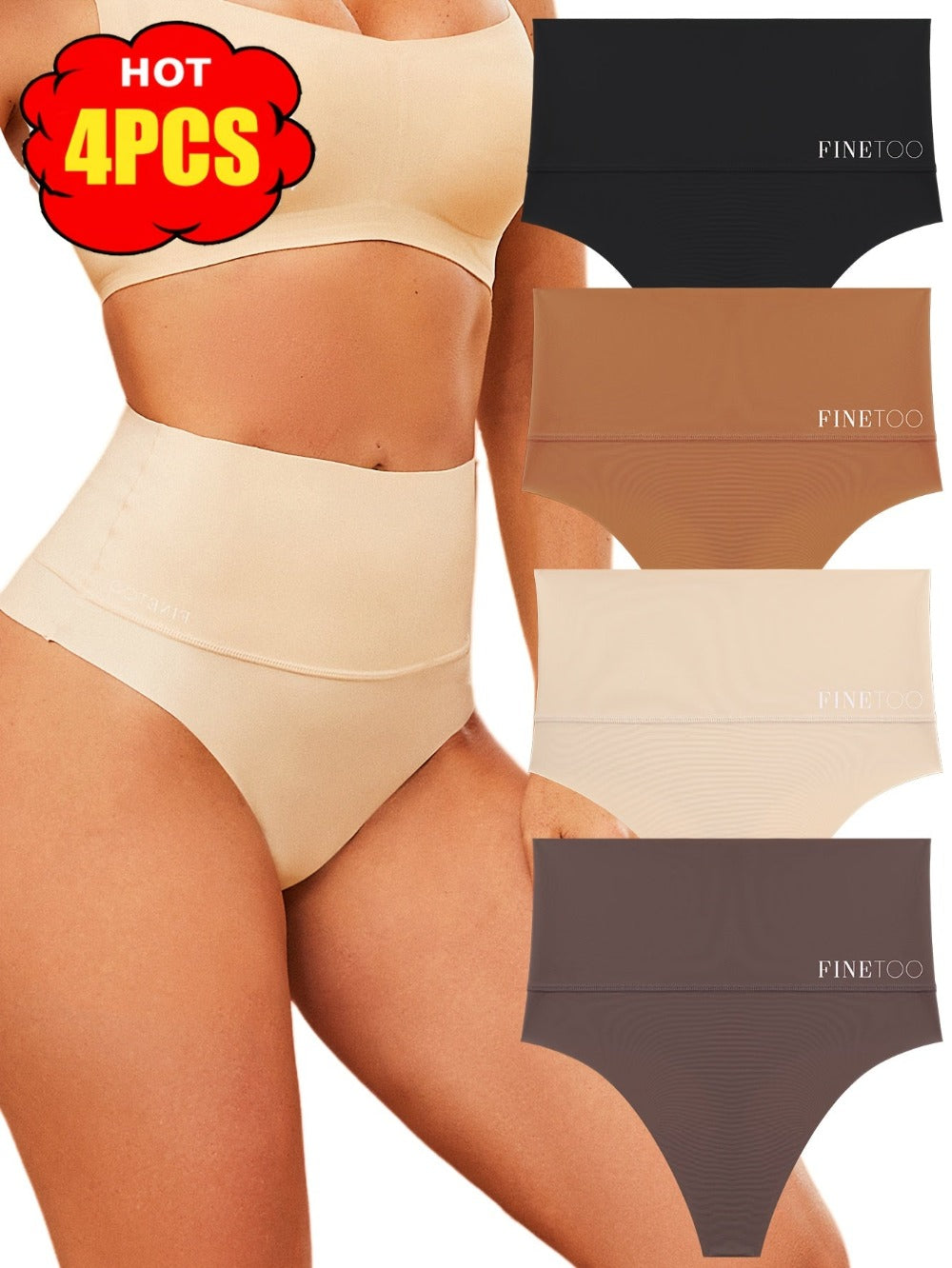 Women's 4-Pack High-Waist Seamless Thongs - Solid Color Everyday Comfort