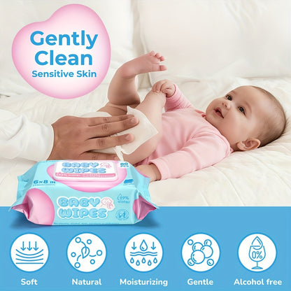 1/3/4/6/8 Pack Baby Wet Wipes for Infant Toddler, 99% EDI Pure Water No Fluorescent Agent Zero Additives for Sensitive Newborn Baby Clean Baby Face Hand & Mouth Butt Water Wipes Kids Cleaning Wipes Large Packing for Family Use Toilet Paper