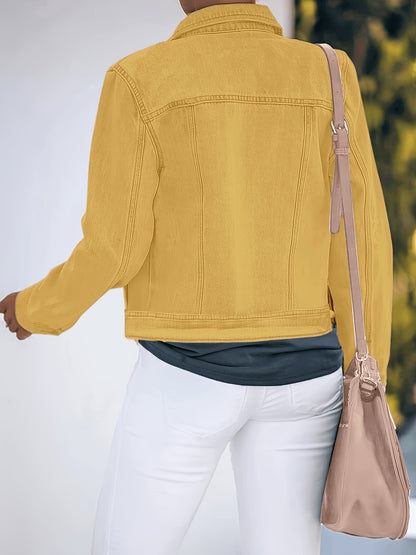 Women'S Retro-Wash Cropped Denim Jacket: Slim-Fit Button-Front Coat - Casual Everyday Denim Jacket, Perfect For Spring & Autumn Layering - Pairs Beautifully With Jeans, Dresses, And Skirts