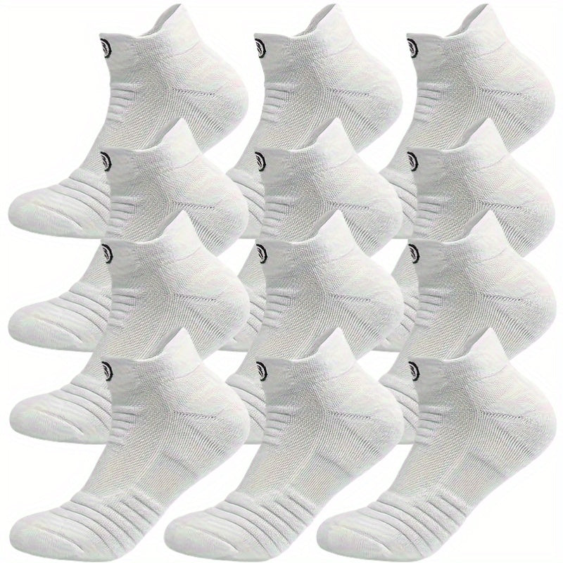 12 Pairs of Men's Thick Towel Fabric Sole Anti-slip and Moisture-absorbing Sports Socks, with Cushioning and Breathable Design, Suitable for Marathons, Outdoor Sports, Casual Wear, Sporty Style, Enhanced Stitching, and an Active Lifestyle