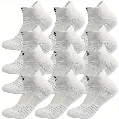 12 Pairs of Men's Thick Towel Fabric Sole Anti-slip and Moisture-absorbing Sports Socks, with Cushioning and Breathable Design, Suitable for Marathons, Outdoor Sports, Casual Wear, Sporty Style, Enhanced Stitching, and an Active Lifestyle