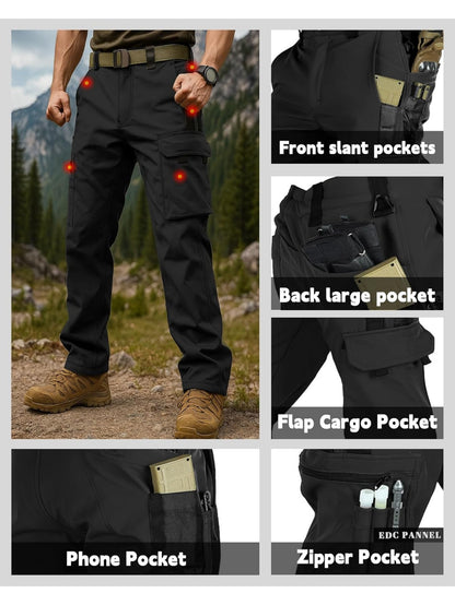 Men'S Fleece Lined Snow Ski Pants Windproof Softshell Tactical Pants Winter Outdoor Hiking Fishing