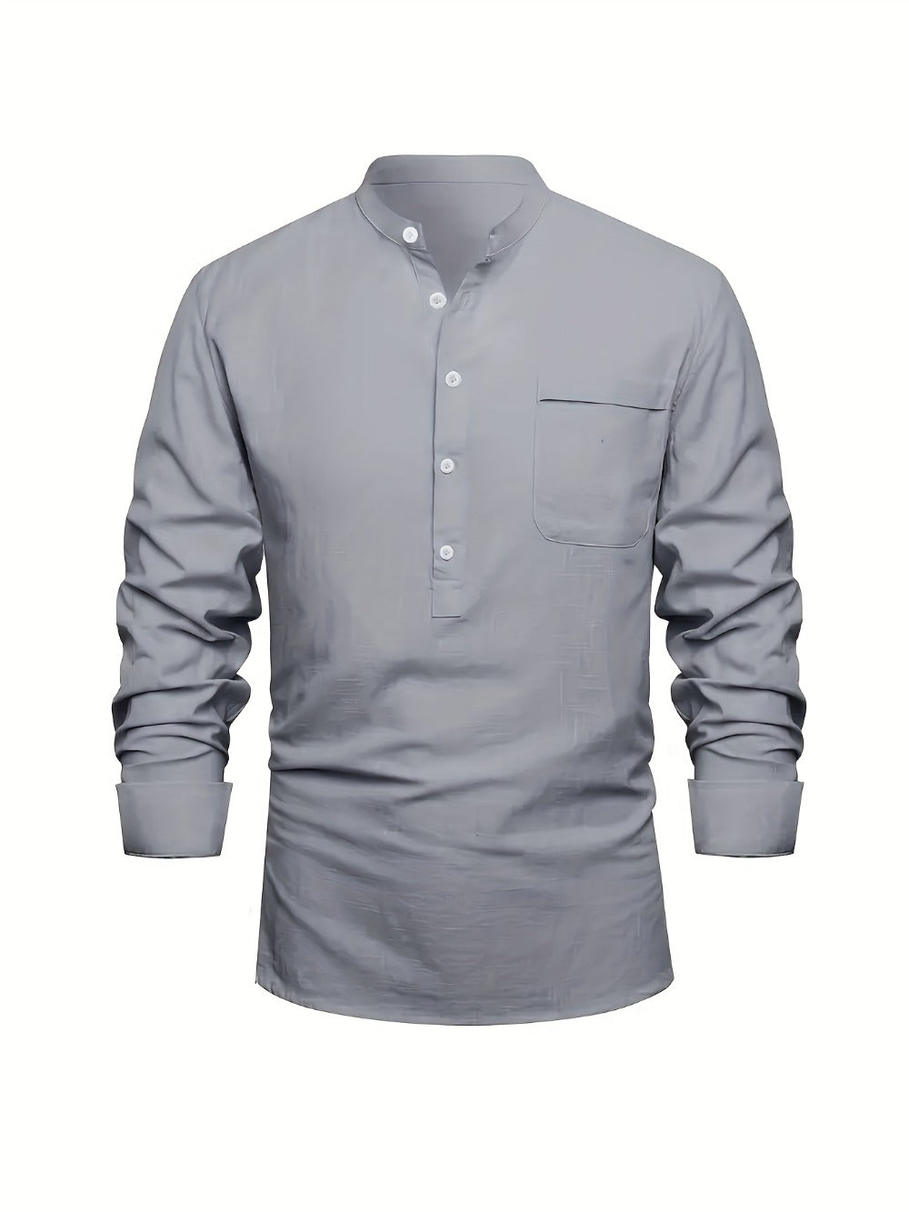 Men's Solid Plus Size Long Sleeve Casual Shirt - Stretch