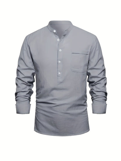 Men's Solid Plus Size Long Sleeve Casual Shirt - Stretch