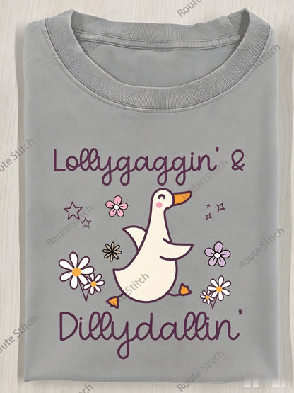 Duck Flower Text Le Print T-Shirt, Premium Batik Retro Fashion Brand Tee, Women'S Autumn Top, Halloween And Christmas Present, Holiday Gift Women'S Short Sleeve Shirt