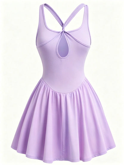 Womens Sleeveless 2-in-1 Athletic Tennis Golf Dress, Underneath Workout Dresses With Built-in Shorts Pocket, Workout Jumpsuits For Women Tummy Control With Double Lined Outfits.